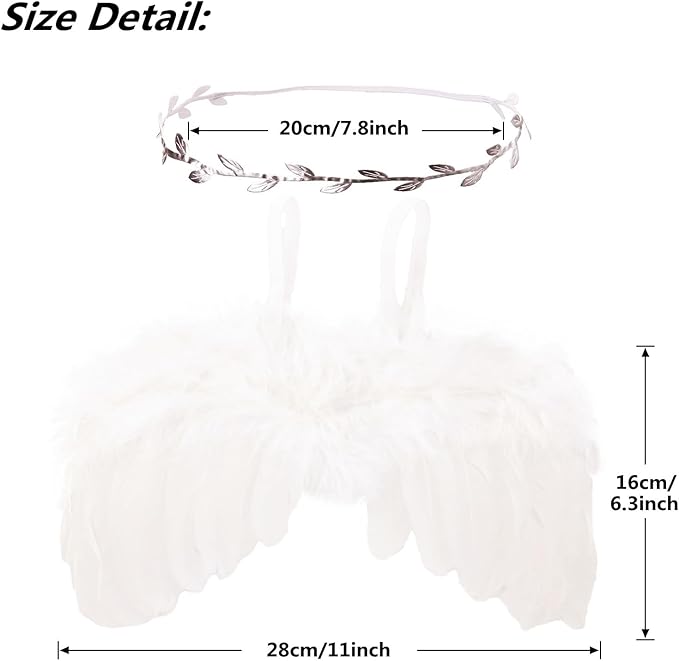 Nishine 2 PACK White Newborn Fuzzy Feather Angel Wings + Headband Set for Baby Cosplay Girls Costume Photography