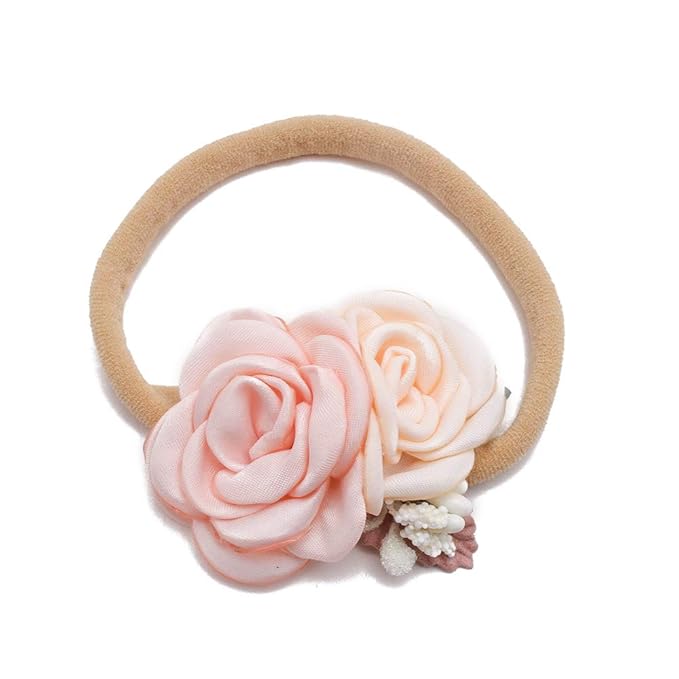 Baby Girl Nylon Headbands Flower Hair Bows Accessories-Elastic Hair Band Crown Handmade FLoral Wraps Birthday Gifts for Girls Newborn Infant Toddler 4Pcs