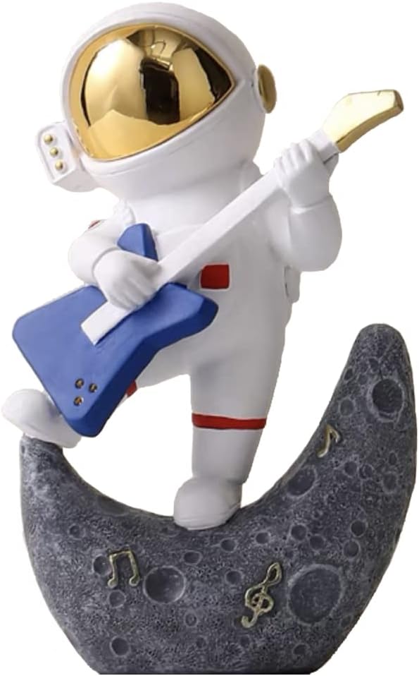 Paimuni Astronaut Figurine Resin Spaceman Statue White Gold Sculpture for Bookshelf Office Desktop Living Room