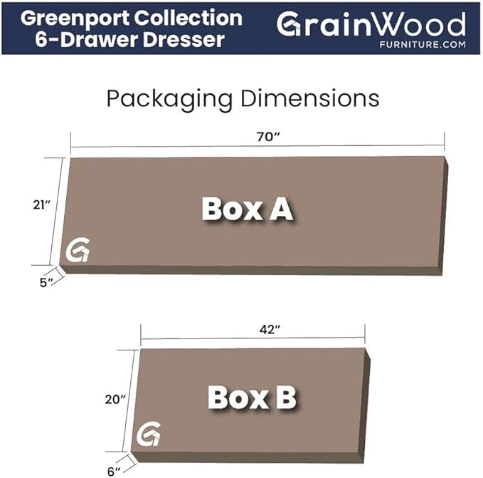 Grain Wood Furniture Greenport 6-Drawer Bedroom Dresser, Solid Wood with a Brushed Driftwood Finish
