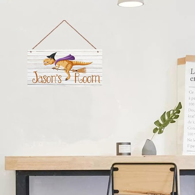 Personalized Signs Magic Dinosaur Magician Sign For Kids Room Custom Name Door Wall Decor Floral Nursery Art Plate For Boys Room Girls Bedroom Little Man Cave