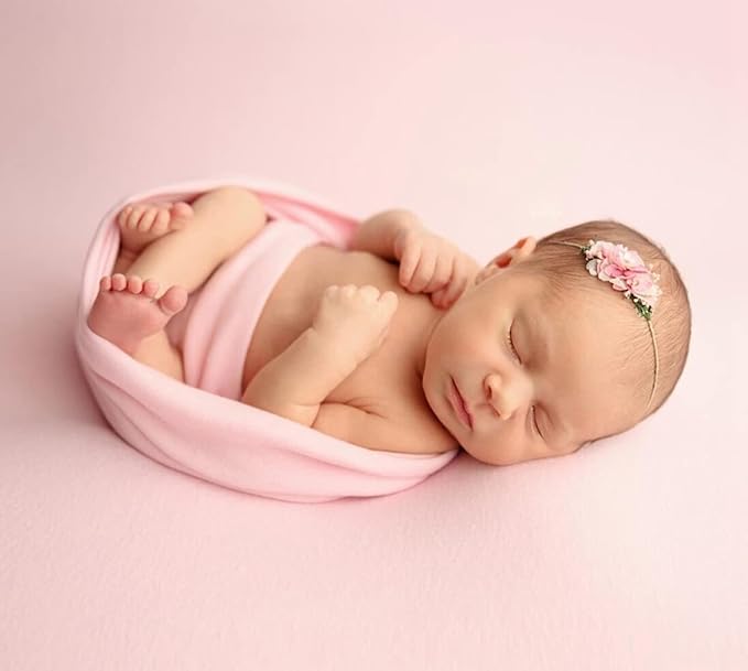 3Pcs Newborn Photography Props Baby Photoshoots Photo Posing Wraps Backdrops with Headband Stretch (Wrap + Backdrop + Headband, Light Pink)