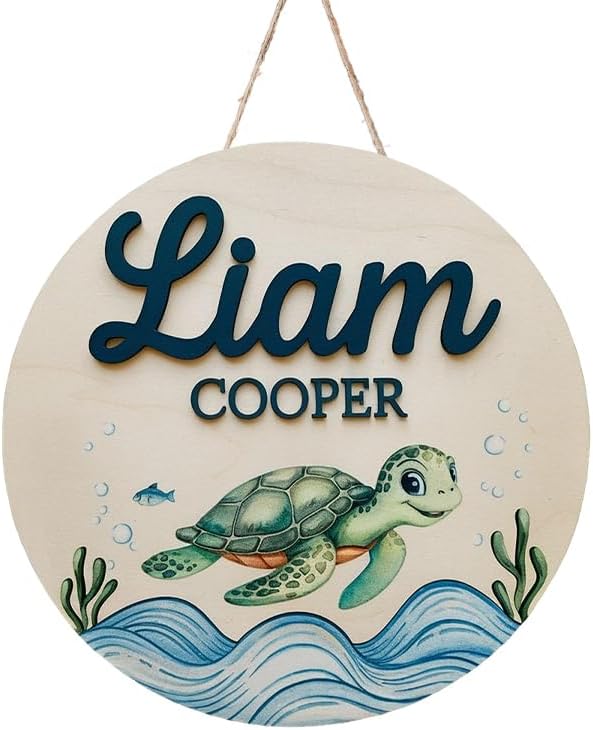 Personalized Name for Nursery Wall, Green Turtle Sign for Baby Door Decor, Newborn Gifts for Boy, Boys Nursery Wall Bedroom Decorations, Mother's Day Gifts for New Mom Dad Gift