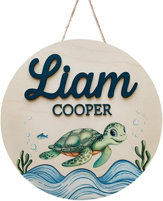 Personalized Name for Nursery Wall, Green Turtle Sign for Baby Door Decor, Newborn Gifts for Boy, Boys Nursery Wall Bedroom Decorations, Mother's Day Gifts for New Mom Dad Gift
