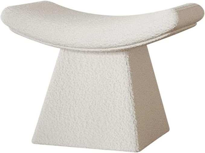 homary Vanity Chair Boucle Curve Ottoman, Plush Upholstered Foot Stool for Lving Room, High-Resilience Foam Chair for Bedroom, Stool Short for Entryways (White)