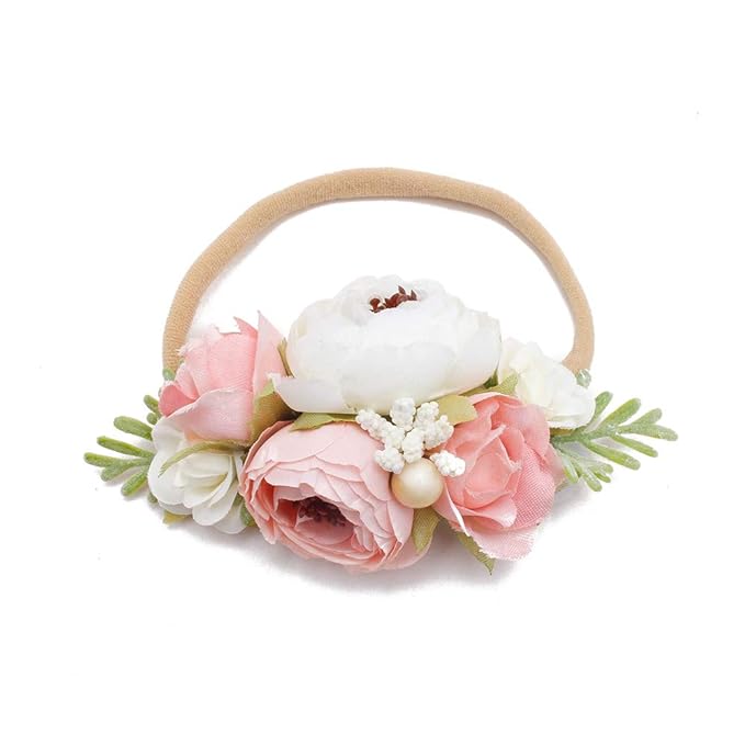 Baby Girl Floral Headband Nylon Flower Crown Elastic Hairband 3pcs Hair Accessories Gift for Girls，stretchy size 3pcs/set