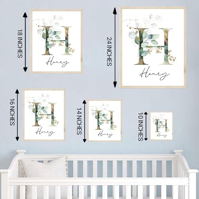 Personalized Eucalyptus Wooden Name Sign, Floral Monogram Nursery Decor, Boho Wildflower Pattern, Baby Gift/16