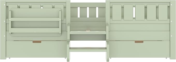 Bellemave Full Size Bed with Slats and Stairs, Full Size Platform Bed Frame with Fence, Bookshelf and Storage Drawers, Easy Assemble Beds for Kids, Girls, Boys, Green