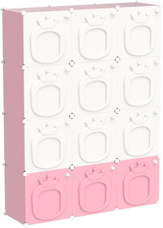 MAGINELS Kids Wardrobe Closet,Baby Closet Cabinet with Door.Baby Girls Armoires Organizer for Bedroom.Two Open Hanging Children Costume Area and 8 Cube Stroage.Pink(42x14x56inch)