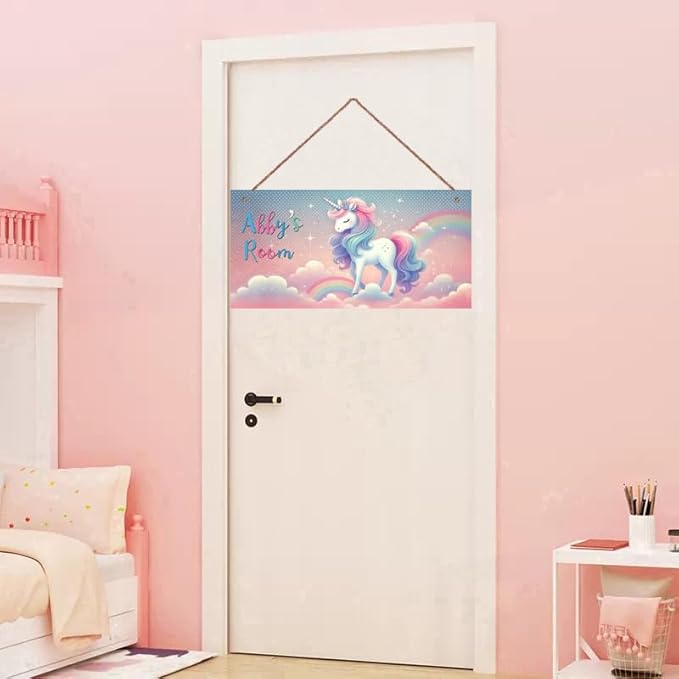 Personalized Sign Unicorn Sign Wall Art Décor For Kids Room Custom Name Door Decor, Rainbow Floral Nursery Art Plate For Girls Room Boys Bedroom Garden