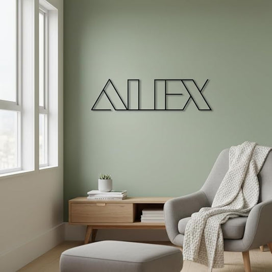 Custom Metal Name Sign – Custom Name Sign Baby – Personalized Geometric Name Wall Decor, Modern Laser Cut Iron Words For Nursery, Wedding Backdrop & Home Decoration Gift (8"-22")