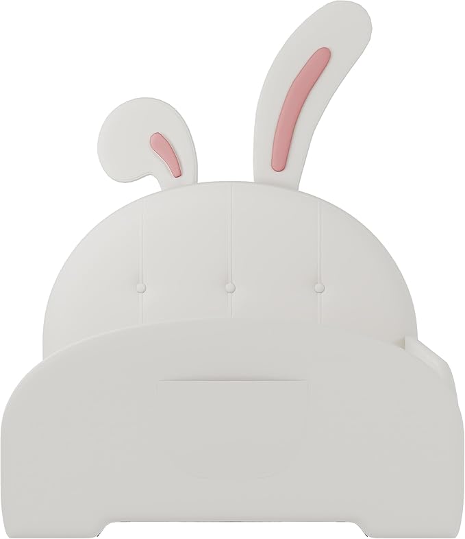 Harper & Bright Designs Twin Size Upholstered Rabbit Shape Princess Bed Frame for Boys Girls Kids Adults Toddler, Twin Size Platform Bed with Headboard and Footboard,White