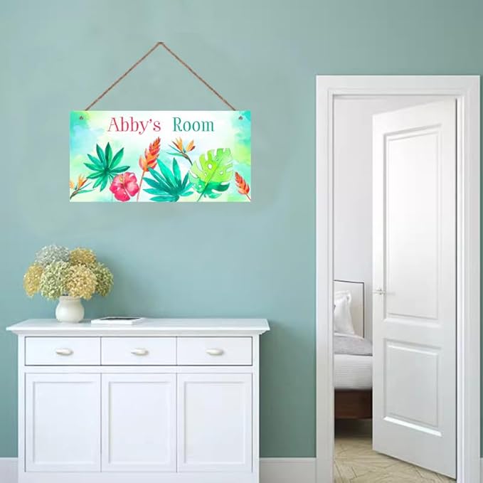 Personalized Flowers Sign Door Décor For Kids Room Custom Name Little Man Cave Wall Art Decor, Cute Cartoon Floral Nursery Art Plate For Girls Room Boys Bedroom