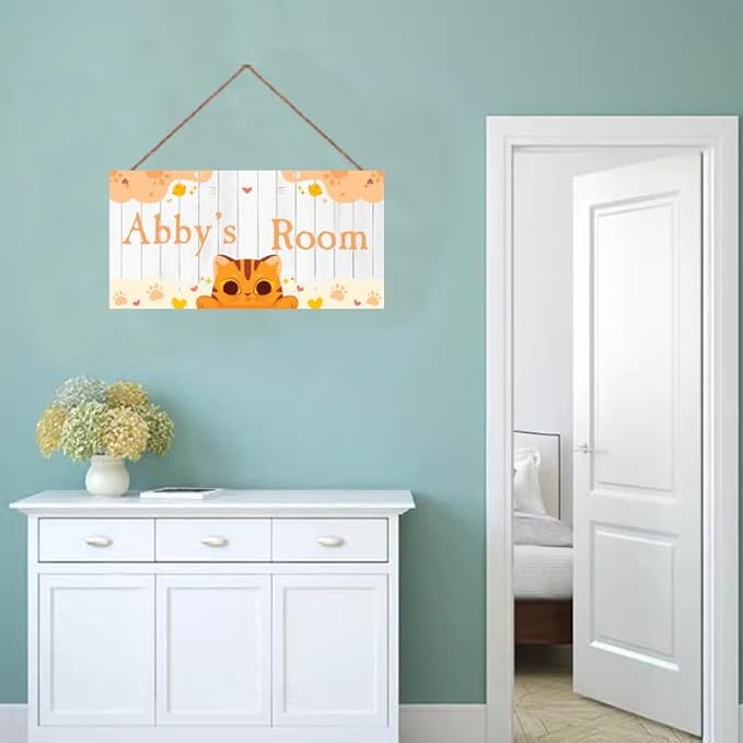 Personalized Signs Cute Cat Sign Kitten Sign For Pet House Door Wall Decor Art Sign for Kids Room Nursery Game Room Cartoon Plate For Girls Boys Room Little Man Cave