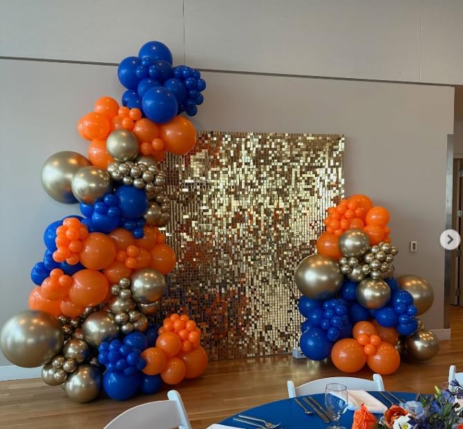 Orange and Blue Balloons, 60 PCS 12 Inch Royal Blue and Orange Gold White Balloons for Kids Boys Cartoon Party Graduation Baby Shower Thanksgiving Autumn Birthday Party Decorations