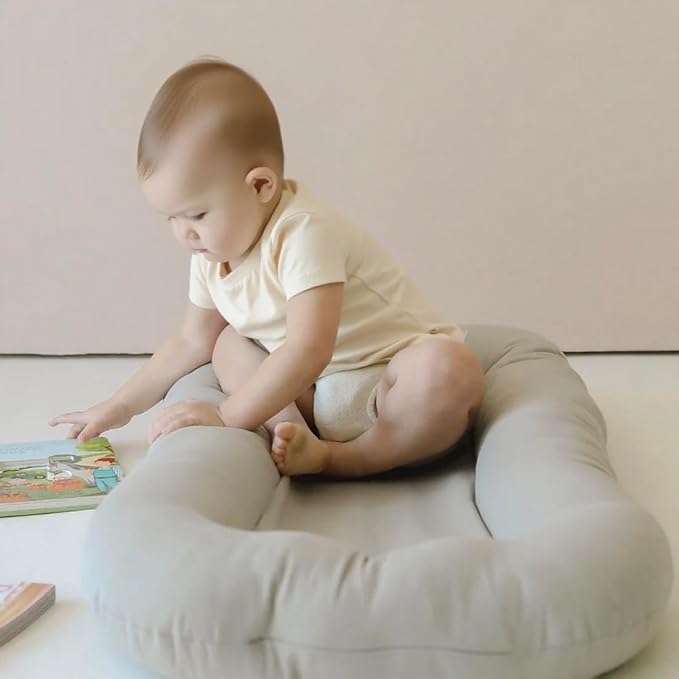 Baby Lounger for Newborn - Snuggle Cozy Me Lounger | Breathable Soft Cotton, 0-24 Months Portable Playtime Baby Nest, Newborn Baby Essentials Gifts - Grey (1 Lounger + 1 Cover)