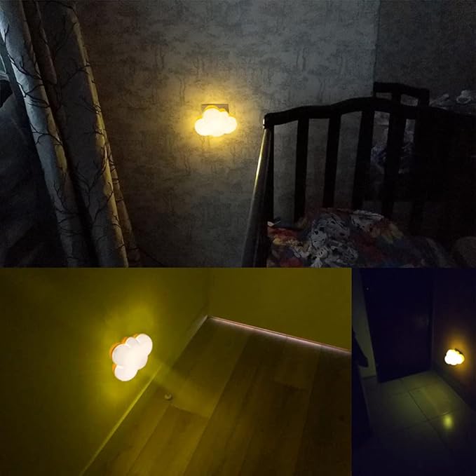 AUSAYE 4Pack LED Sensor Night Lights Plug Into Wall Lamp Cloud Night Light Cute Night Light for Adults Kids Bedroom,Bathroom,Toilet, Stairs, Kitchen,Hallway Corridor Yellow Base