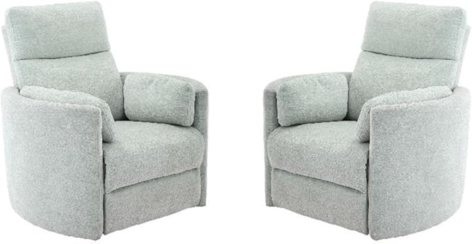 Pemberly Row Modern Turquoise Fabric Power Swivel Glider Recliner (Two Pack) with USB Charging Ports for Living Room