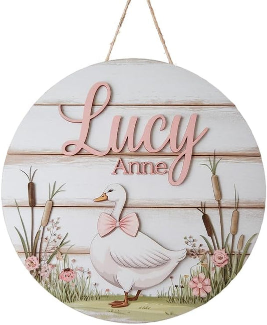 Personalized Name Sign for Nursery, Pink Goose Sign for Baby Door Decor, Newborn Gifts for Girl, Girls Nursery Wall Bedroom Decorations, Mother's Day Gifts for New Mom Dad Gift