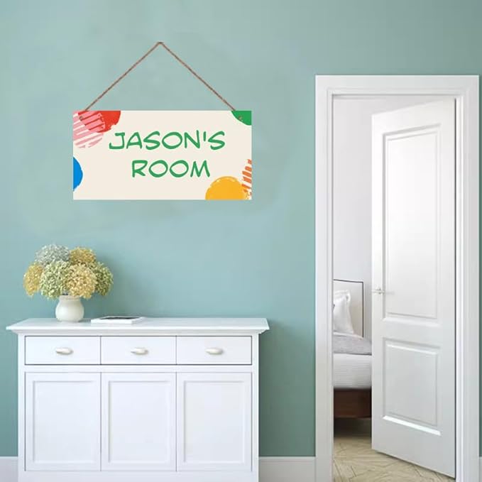 Personalized Cartoon Sign, Custom Name Door for Kids Room, Floral Nursery Art, Girls Room, Baby Bedroom, 5*10inch Wooden Sign