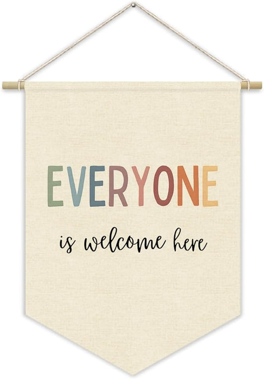 Classroom Decor,Everyone Is Welcome Here Canvas Banner,Welcome Sign Classroom Must Haves Decorations Wall Art Canvas Hanging Pennant Flag Banner