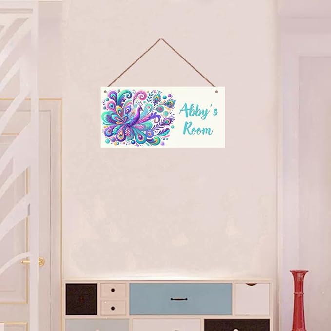 Personalized Sign Peacock Art Decor For Girls Bedroom Personalized Door Sign Wood Plaque Sign Wall Decor For Kids Room