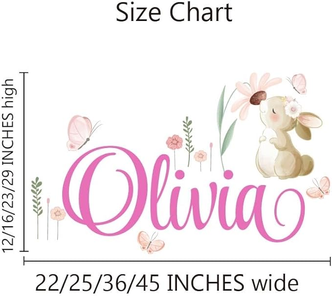 Personalized Girl's Name with Cute Cartoon Bunny Wall Sticker,Rabbit Kiss Butterfly Wall Decals, Bunny Wall Decor for Kids Nursery