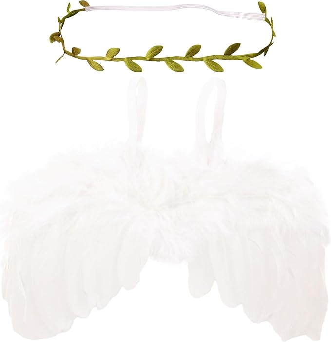 Nishine 2 PACK White Newborn Fuzzy Feather Angel Wings + Headband Set for Baby Cosplay Girls Costume Photography