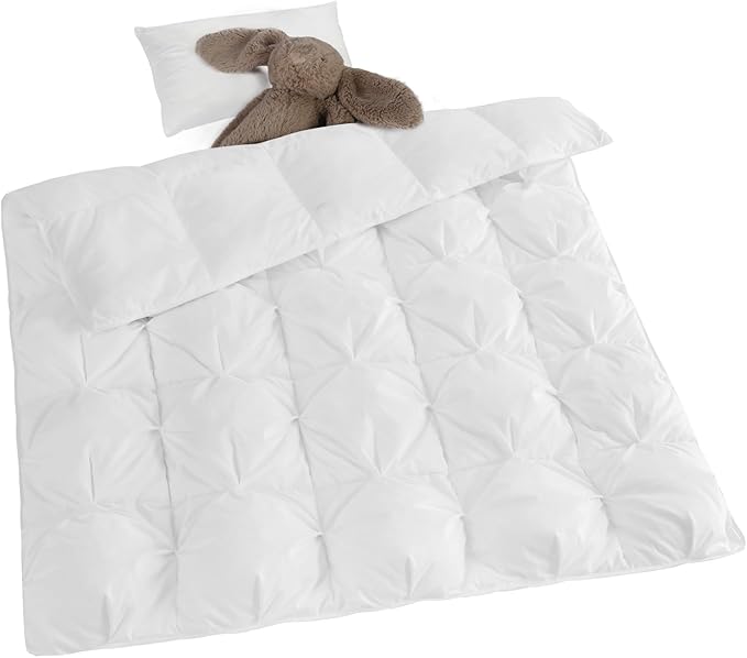 zzlamb Toddler Comforter Pinch Pleat Down Throw Blanket,Warm Crib Comforter Baby Quilt Small Duvet Insert for Kids,Light Soft Noiseless Cotton-Blended Down Proof Shell Machine Washable,White 41x48in