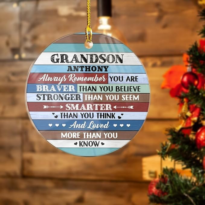 wowcugi Personalized Grandson Ornament for Christmas Tree Custom Inspirational Grandsons Acrylic Ornaments Xmas Tree Decorations Keepsake Gifts for Grandbaby from Grandparent Grandpa Grandma