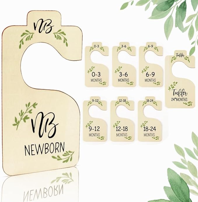 Baby Closet Dividers for Clothes Organizer, Set of 8 Wooden Baby Clothes Size Hanger Organizer, Nursery Closet Organizer from Newborn to 24 Months for Nursery Decor
