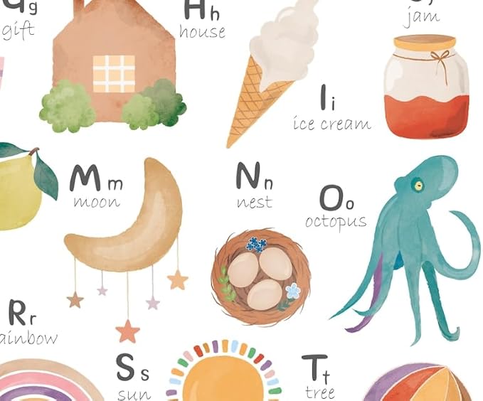 OZCONO Alphabet Numbers Poster, Vibrant ABC Counting Chart Kids, Playroom Wall Decor Art, Homeschool Education Guide (Unframed) (11x14)