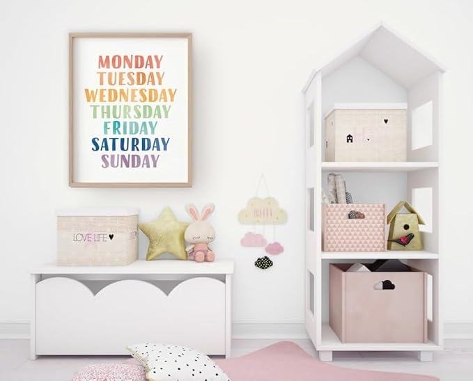 OZCONO Rainbow Days Week Poster, Colorful Learning Chart Kids, Preschool Wall Decor Art, Homeschool Education Guide (Unframed) (16x24)