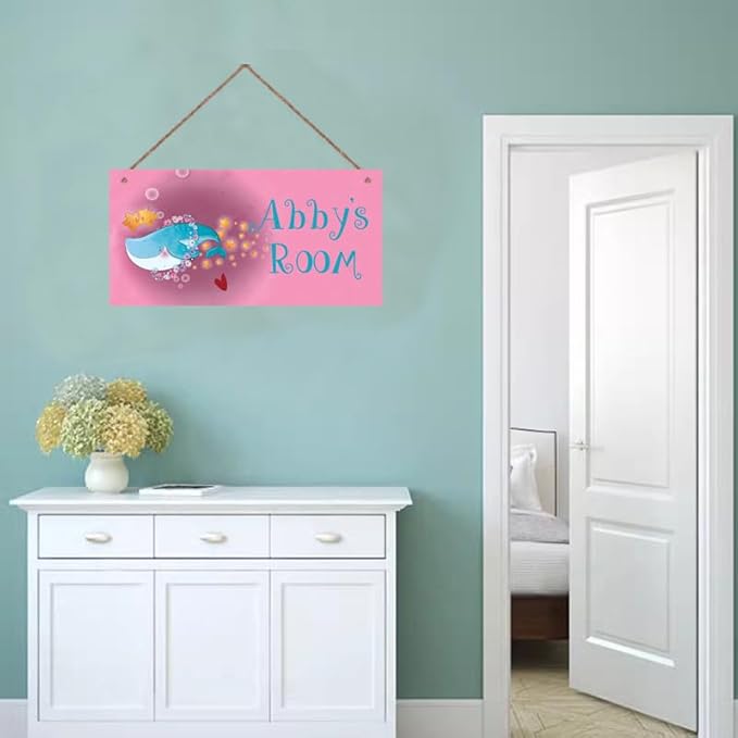 Personalized Cute Whale Sign Ocean Themed For Kids Room Baby Nursery Door Decor Star Custom Name Wall Decor Decorative Plate for Boys Bedroom Girls Room