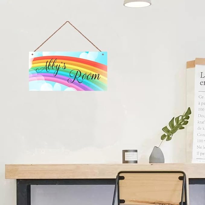 Personalized Rainbow Wooden Sign Girls Room Boys Bedroom Door Decor Custom Name Nursery Kids Room Wood Wall Plaque For Little Man Cave