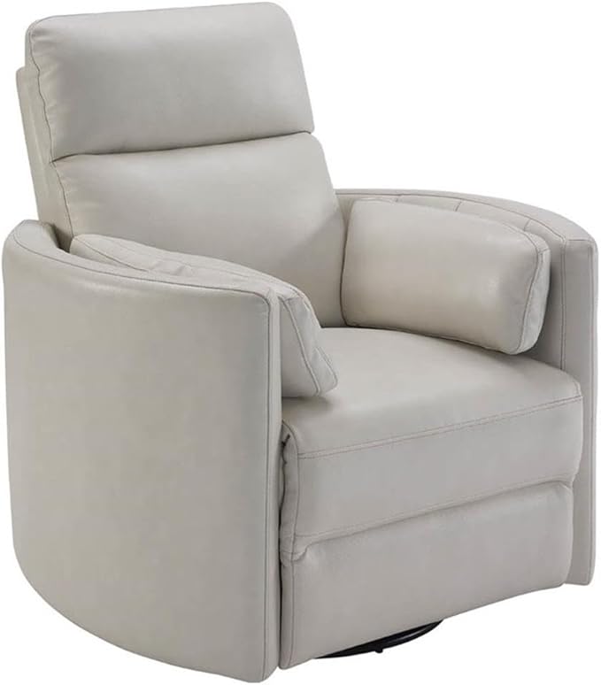 Pemberly Row Leather Power Cordless Swivel Glider Recliner in Ivory with USB Charging Ports and 2 Comfort Pillows for Living Room