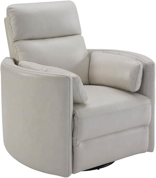 Pemberly Row Leather Power Cordless Swivel Glider Recliner in Ivory with USB Charging Ports and 2 Comfort Pillows for Living Room