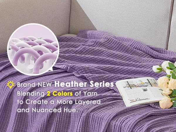EMME Cotton Muslin King Blanket Bed Layering Breathable Gauze Blanket Soft Lightweight Blankets Adults (Purple, 108"x90")