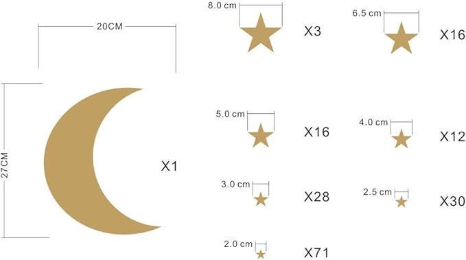 Moon and Stars Wall Decal Vinyl Sticker for Kids Boy Girls Baby Room Decoration Good Night Nursery Wall Decor Home House Bedroom Design YMX16 (Matte Gold)
