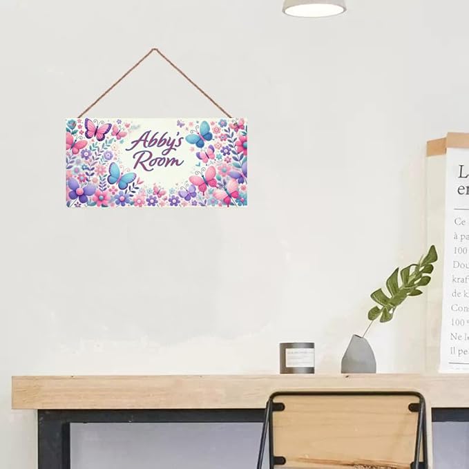 Personalized Name Sign Flowers Wall Art Decor For Girls Bedroom Nursery Room Door Wood Plaque Hanging Wall Art Decor For Kids Room