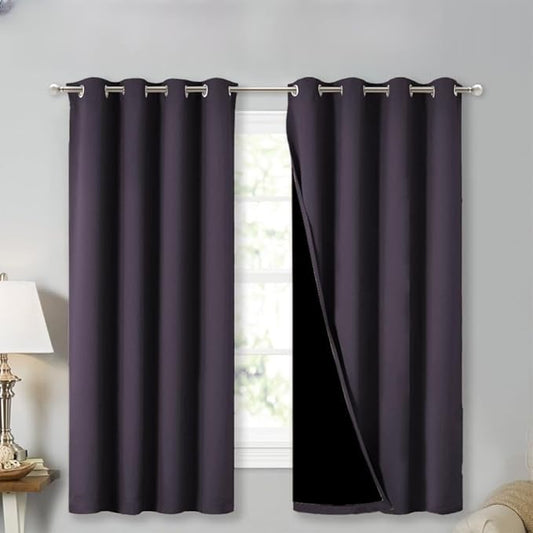 NICETOWN 100% Blackout Curtains 54" Long, Greyish Purple, 1 Pair, 52" Width Each Panel, Double-Deck Completely Blackout Window Treatment Thermal Insulated Lined Drapes for Small Window