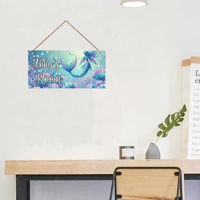 Personalized Sign Mermaid Wall Decor Beautiful Decoration for Home Kitchen Bar Garage Vintage Ocean theme Poster Plaque Decor for Kids Room Nursery Wall Decorations Stuff