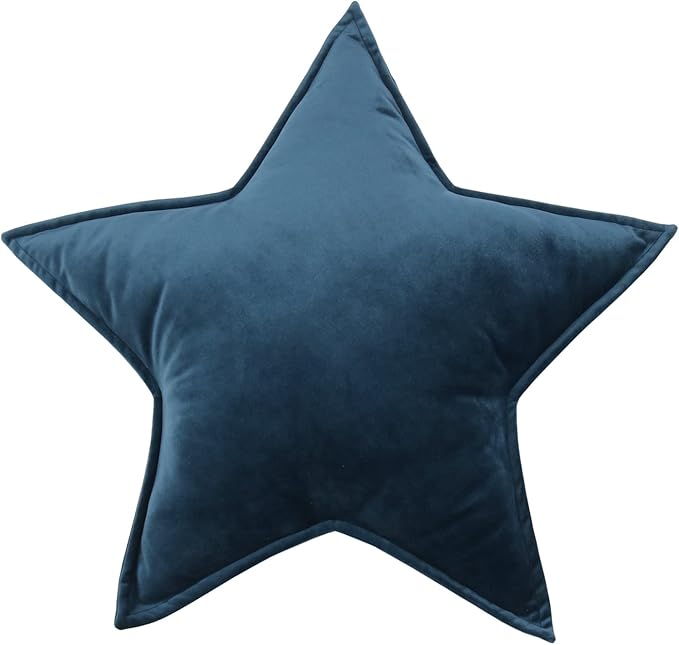 JIKAL Star Moon Shaped Pillow Soft Velvet Nursery Stuffed Throw Pillows for Kids Room Couch Reading Nook Decor (Star, Teal)