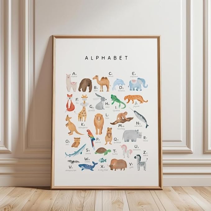 OZCONO Animal Alphabet Learning Poster, Vibrant ABC Wildlife Chart Kids, Playroom Wall Decor Art, Homeschool Education Guide (Unframed) (20x30)