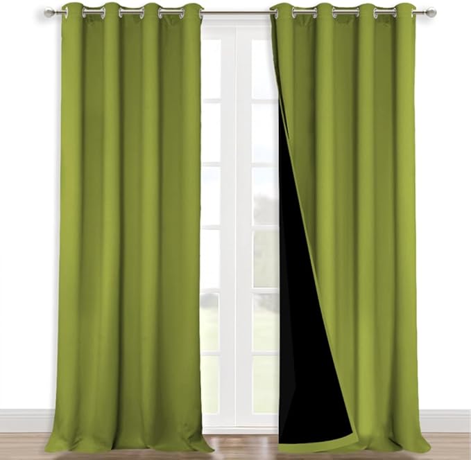 NICETOWN Full Shading Curtains for Windows, Fresh Green, Pack of 2, 52 inches W x 95 inches L, Super Heavy-Duty Black Lined Blackout Curtains for Bedroom, Privacy Assured Window Treatment