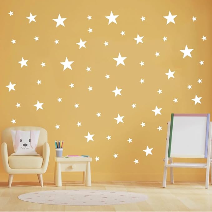 155 Pcs White Star Wall Decals – Peel and Stick, Removable Vinyl Stickers for Kids Rooms, Nurseries & Home Decor (Matte White, 1-4 Inch Stars)