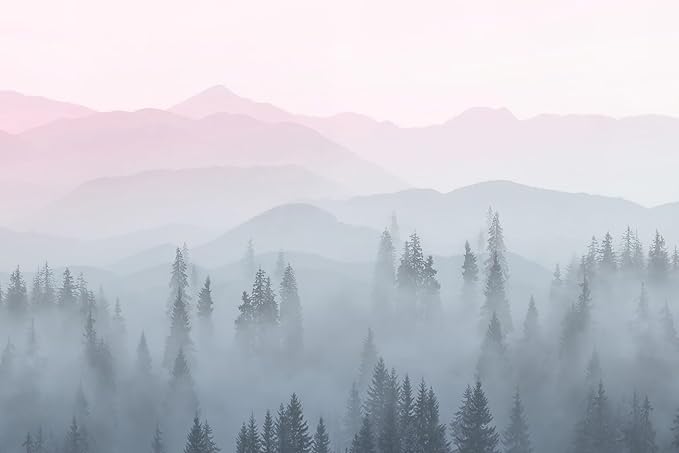 Misty Forest Mountains Nature Wallpaper for Interior Wall Decoration, Bathroom, Living Room, Bedroom Background Wall murals（Not Peel and Stick）