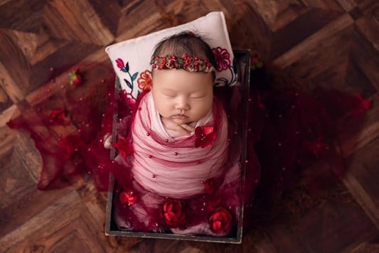 Newborn Baby Photography Props Blanket, Baby Photo Props Pearl Wrap Blanket Headband for Baby Boys Girls Photoshoot (Wine red)