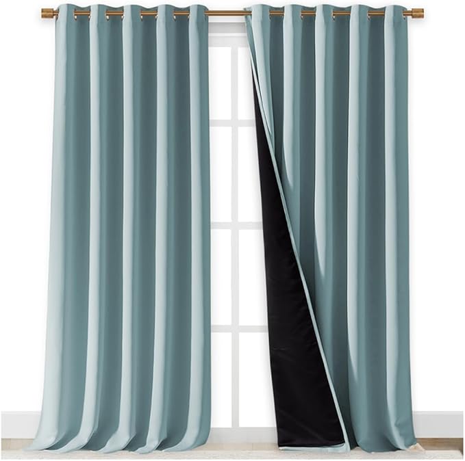 NICETOWN Full Shading Curtains for Windows, Sky Blue, Pack of 2, 70 inches W x 95 inches L, Super Heavy-Duty Black Lined Blackout Curtains for Bedroom, Privacy Assured Window Treatment