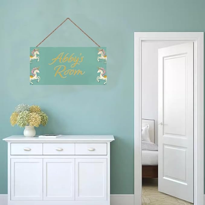 Personalized Name's Unicorn Room Door Sign Cute Horse Nursery Kid's Children's Girls Bedroom Decor Wood Door Plaque Sign For Boys Room